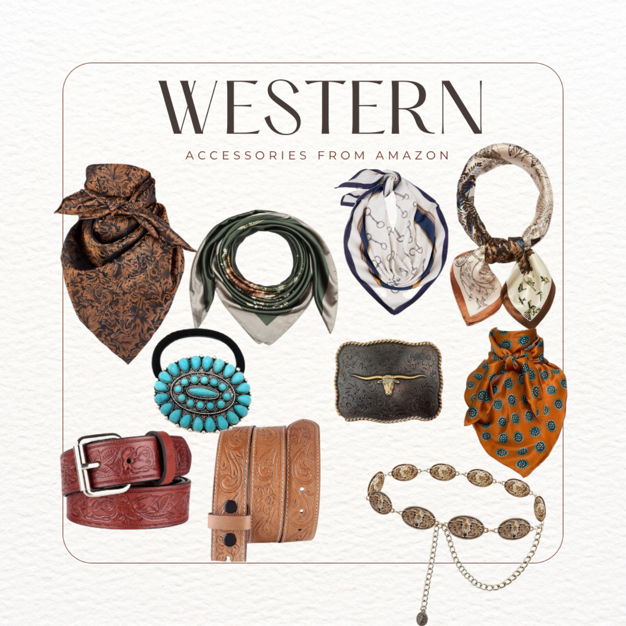 The best accessories to complete any western style outfit 🤎

Western, country, scarves, scarf, buckle belt, longhorn belt, turquoise hair tie, paisley scarf, ranch, rodeo, NFR inspo, west, Montana, Wyoming, Texas, southern, horse bit scarf

#LTKfindsunder50 #LTKstyletip #LTKGiftGuide