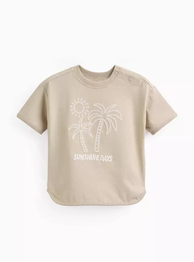 Buy Khaki Palm Tree Graphic T-Shirt 6-9 months | Baby Holiday Clothes | Tu | Tu Clothing