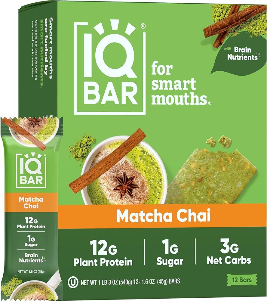 IQBAR Brain and Body Keto Protein Bars - Matcha Chai Keto Bars - 12-Count Energy Bar Pack - Low C... | Amazon (US)