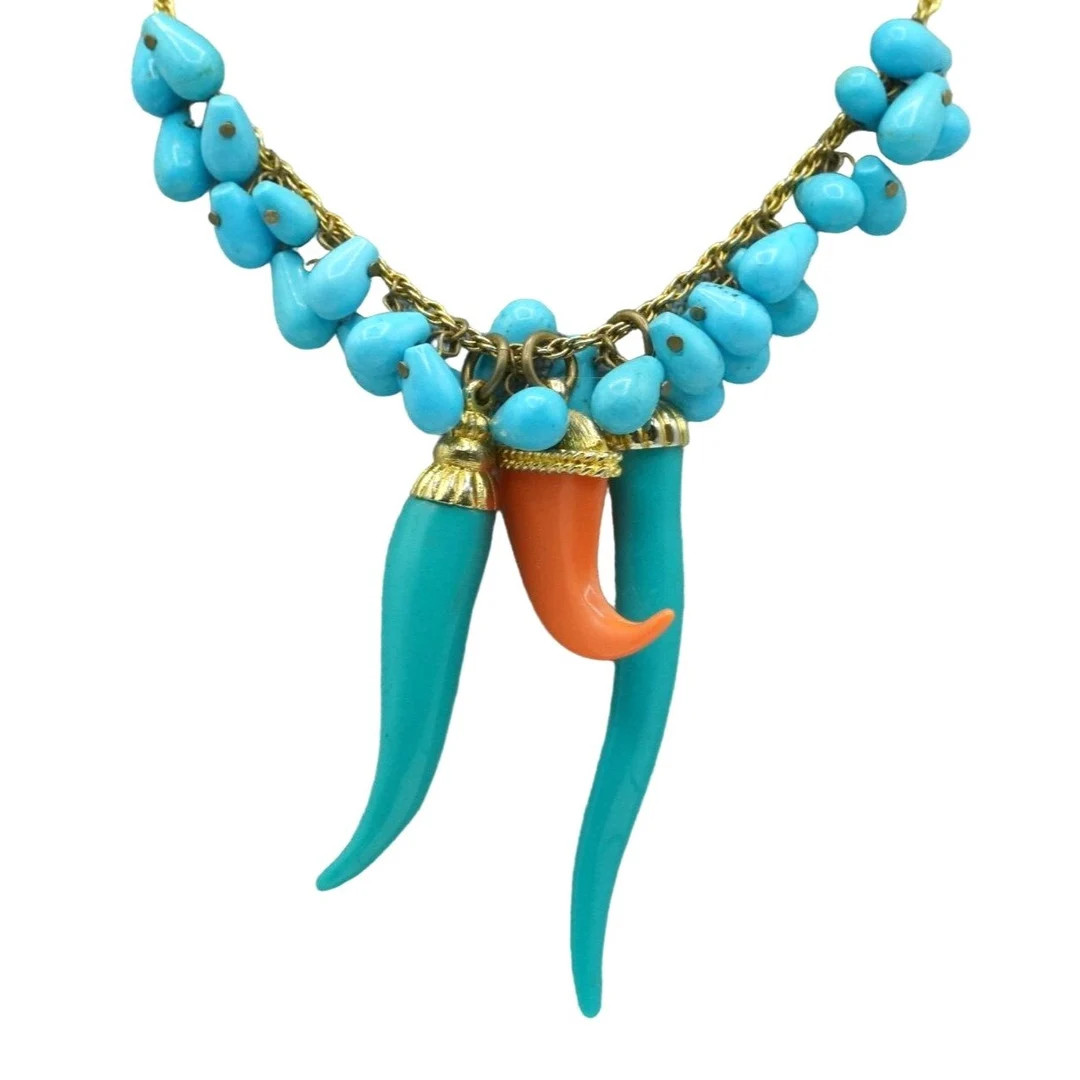 Kenneth Lane Necklace Tribal Tooth Horn Torquoise Coral Colored Beaded Signed Jewelry - Etsy | Etsy (US)