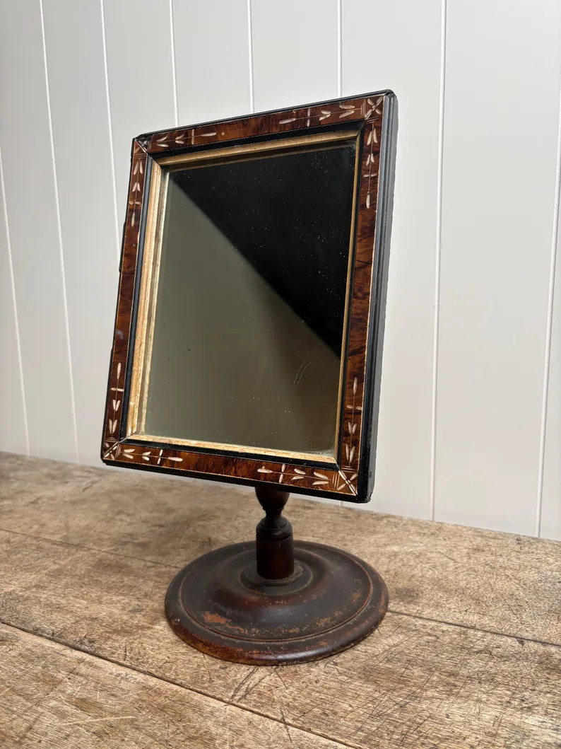 Antique Wood Mirror on Stand With Inlay - Etsy | Etsy (Global)