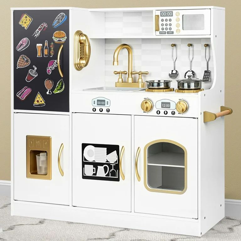 COCLUB Play Kitchen, Wooden Kids Kitchen Playset with Chalkboard, Ice Maker, Play Phone, Cookware... | Walmart (US)
