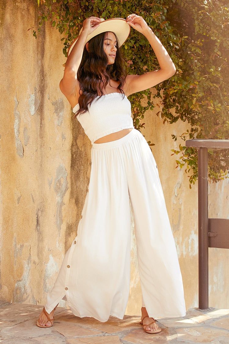 Sunny Moments White Side Button Wide-Leg Pants | Lulus (US)