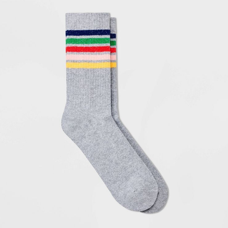 Men's Striped Rainbow Crew Socks 1pk - Original Use™ Gray 6-12 | Target