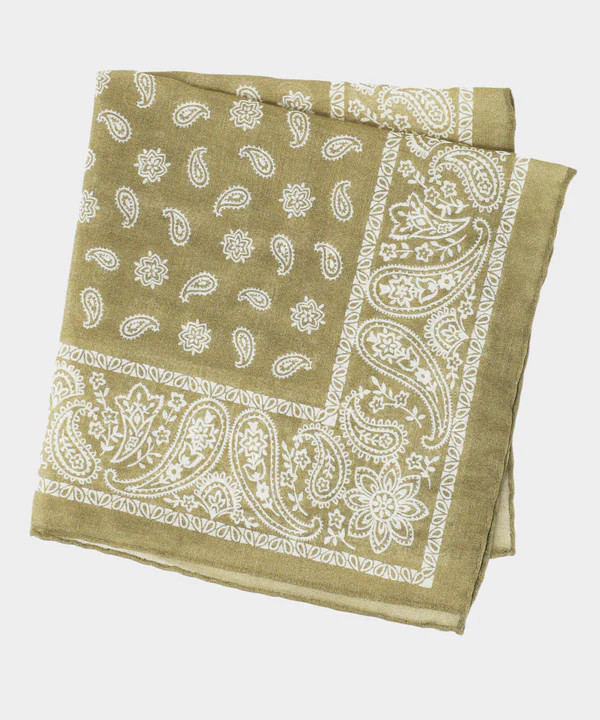 Italian Bandana Print Pocket Square in Washed Sage | Todd Snyder