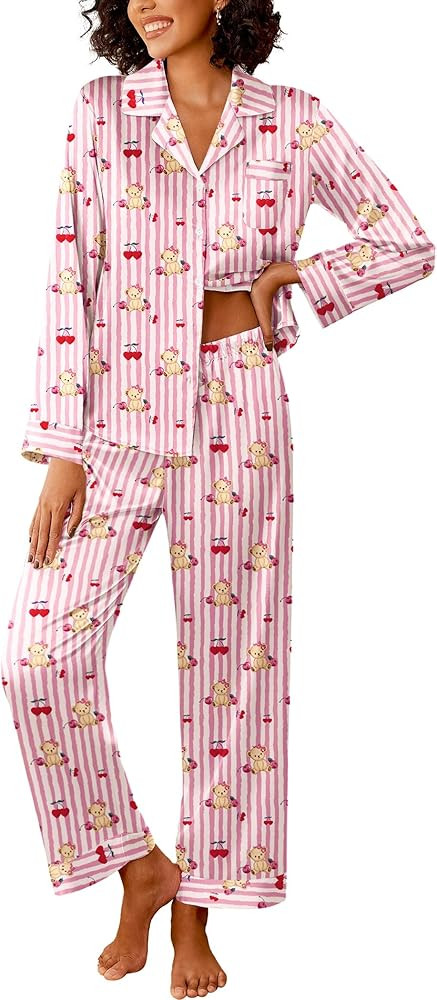Ekouaer Womens Silk Satin Pajama Sets 2 Piece Sleepwear Pjs Set Long Sleeve Button Down Top and P... | Amazon (US)