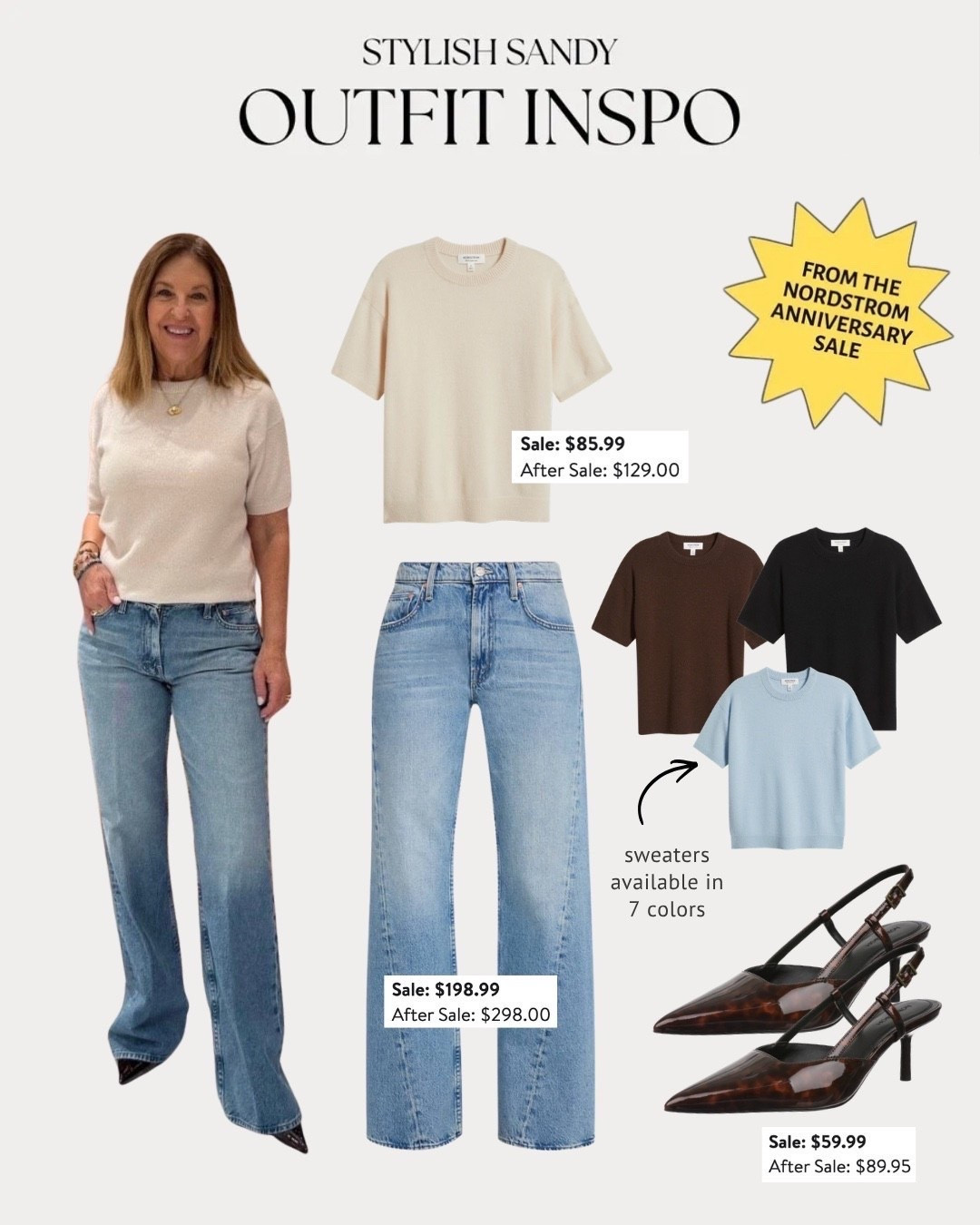 My whole look is on sale now at Nordstrom! These jeans are a must-have. My sweater comes in other colors and I just love these little heels. The.Bookie Sneak Mid Waist Bootcut Jeans. Fit tts. The website details say a 10” rise, but they feel lower, like a mid-rise. 
They are cute Jeans!

#LTKootd #LTKSeasonal #LTKSaleAlert