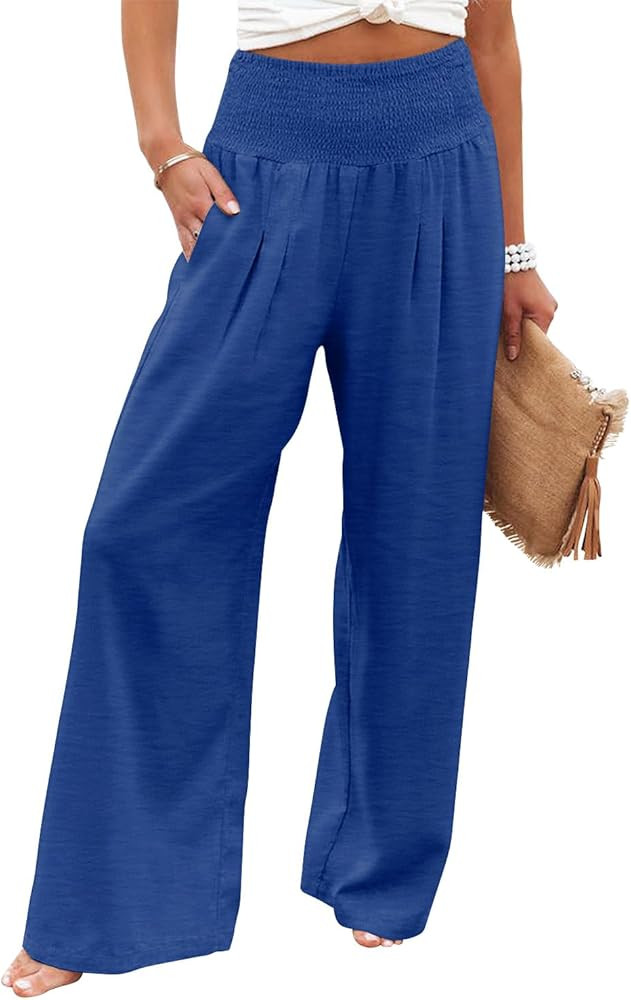 Angerella Womens Elastic High Waisted Palazzo Pants Casual Wide Leg Long Lounge Pant Trousers wit... | Amazon (US)