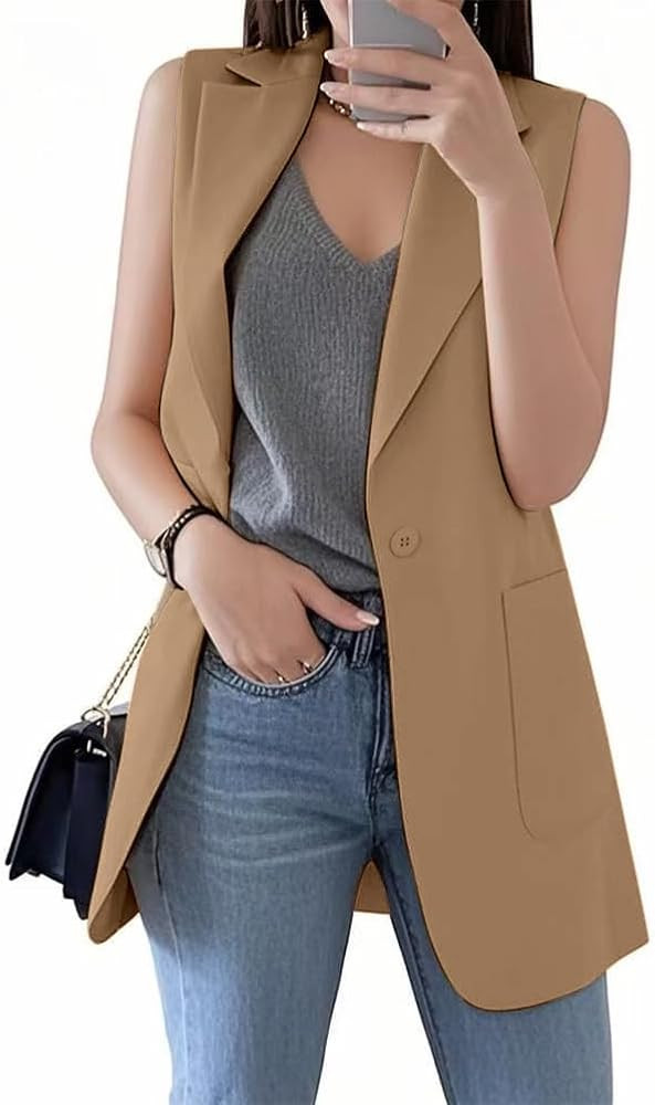 IDEALSANXUN Womens Long Vest Sleeveless Blazer Dressy Spring Summer Suit Jackets | Amazon (US)