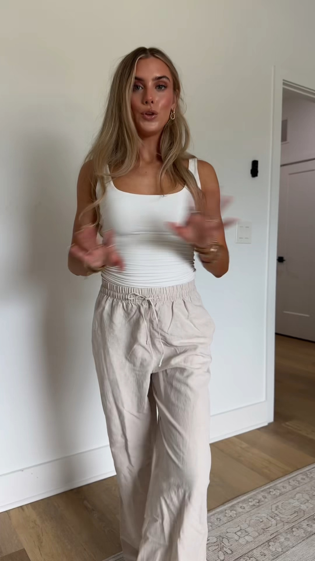 @hm size xs Loose-fit pants in an airy, woven linen blend. High waist, elasticized waistband with narrow drawstring, and discreet side pockets. Straight legs.

#LTKootd #LTKdayinmylife #LTKSeasonal