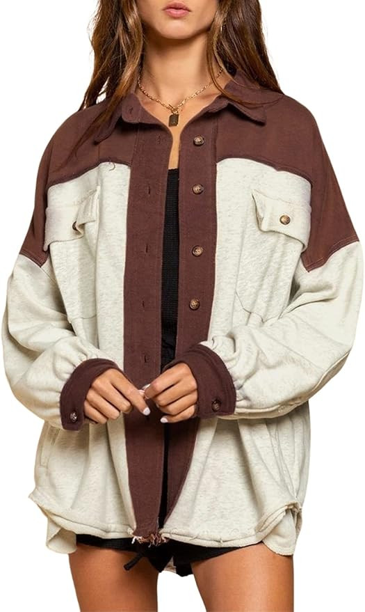 Dokotoo Womens Casual Jackets Long Sleeve Shacket Jacket Women Button Down Coats | Amazon (US)