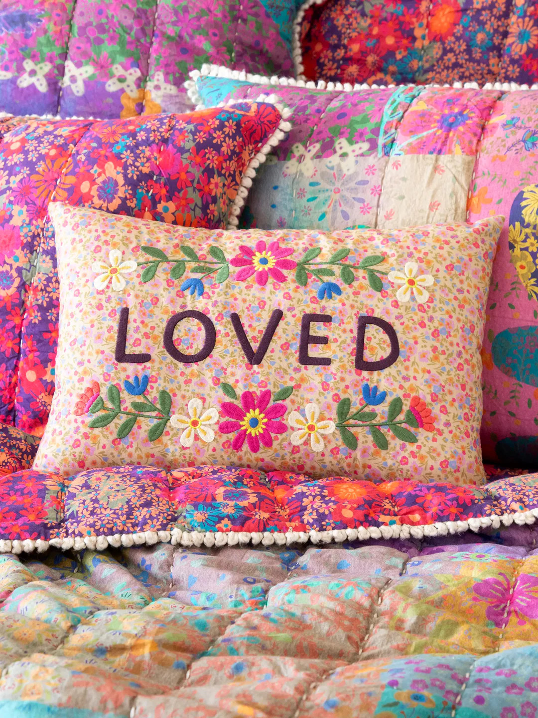 Embroidered Giving Pillow - Loved | Natural Life