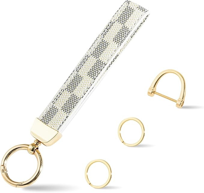 Weixiltc Leather Wristlet Keychain, Car Key Chain Holder with 2 Key Ring & Anti-Lost D Ring, Key ... | Amazon (US)