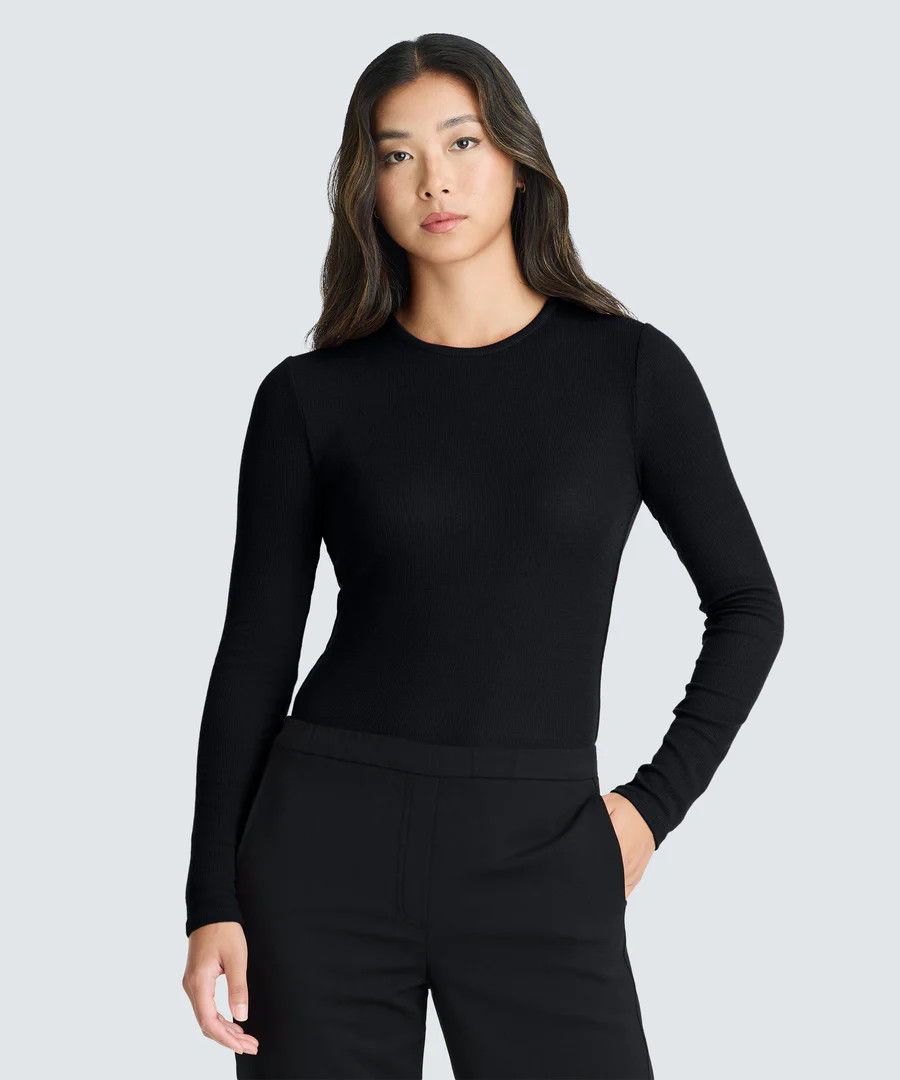 Women's Rib Fitted Long Sleeve Crew | Unbound Merino | Unbound Merino