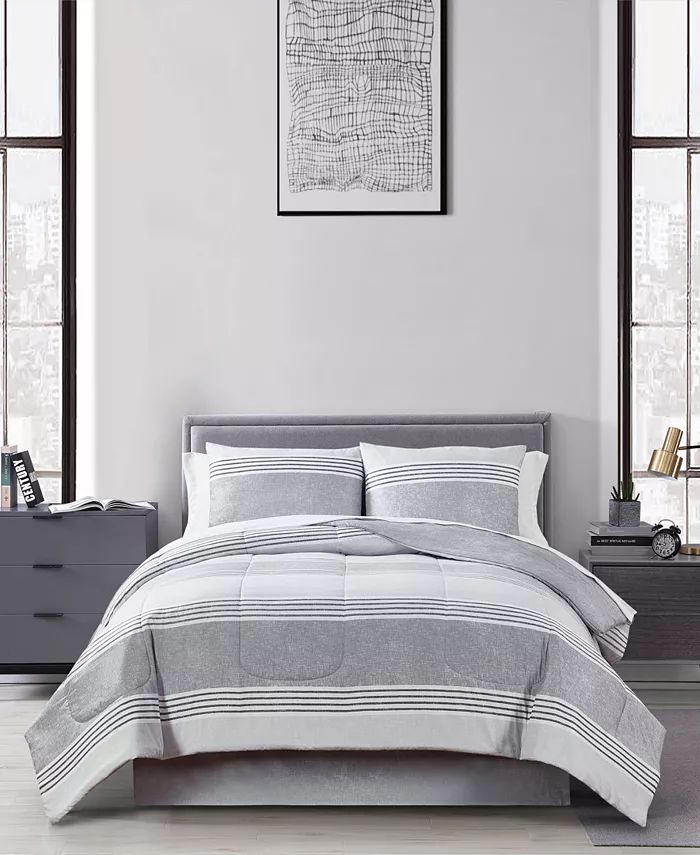 Douglas Stripe Greyscale 8 Piece Reversible Comforter Sets, Created for Macy's | Macy's