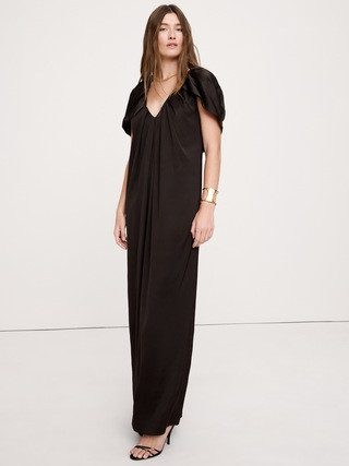 Stretch-Satin Cape Maxi Dress | Banana Republic (US)