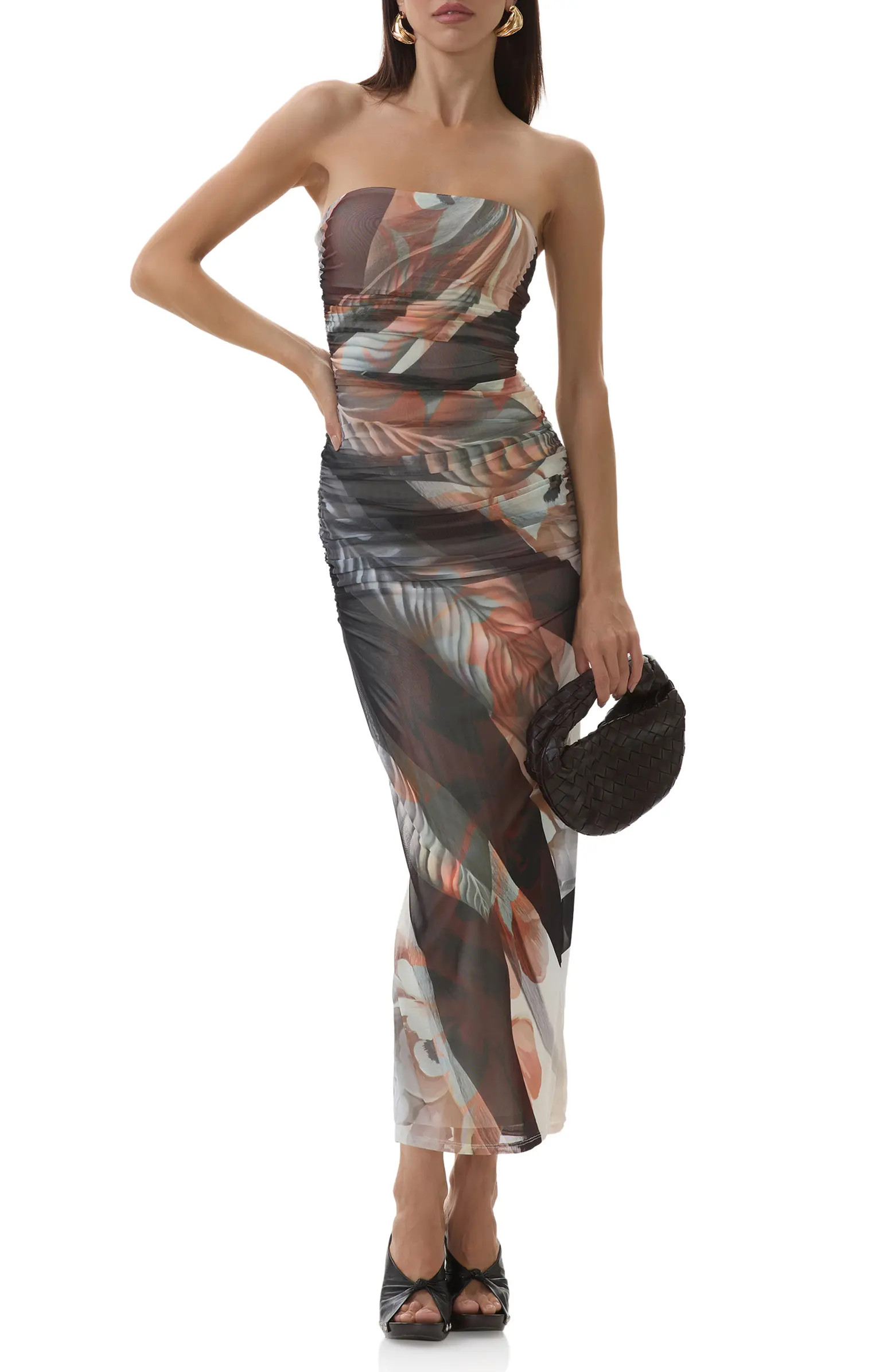 Marlo Ruched Strapless Mesh Body-Con Dress | Nordstrom