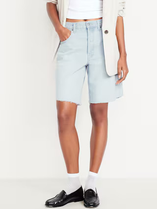 Mid-Rise Baggy Cut-Off Jean Bermuda Shorts -- 9-inch inseam | Old Navy (US)