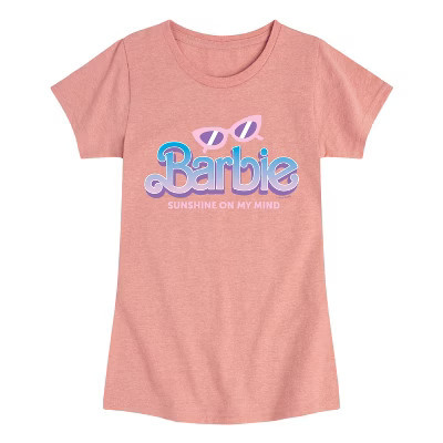 Girls' Barbie Sunglasses and Sun Fitted Short Sleeve Graphic T-Shirt - Desert Pink - 4T | Target