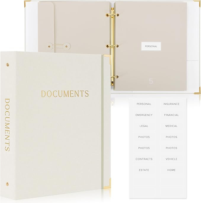 Aesthetic Document Organizer - Sturdy Linen 3-Ring Binder Safely Stores All Your Important Docume... | Amazon (US)