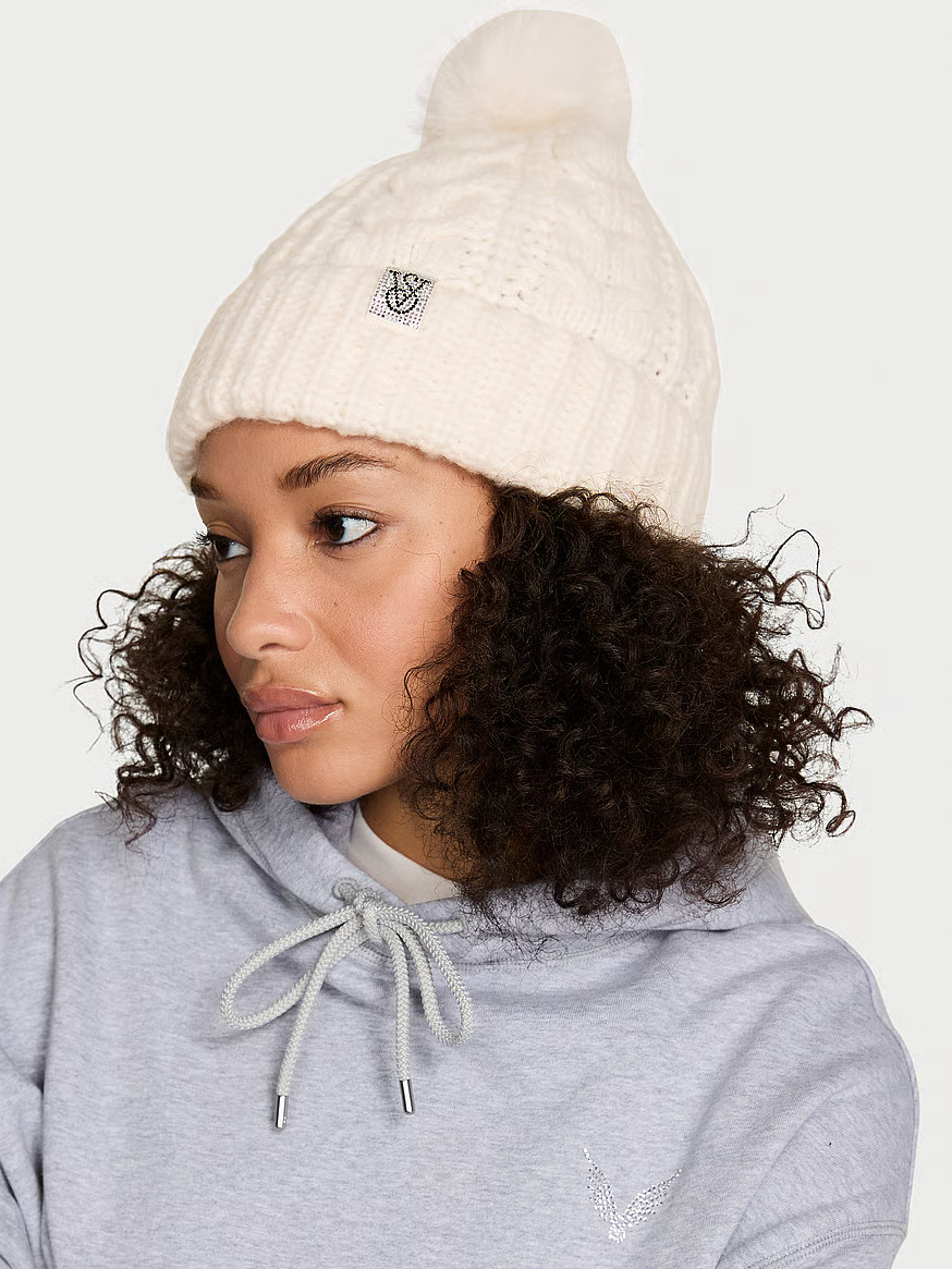 Buy Cozy Cable-Knit Pom Beanie, Red Lacquer - Order Hats online - Victoria's Secret US | Victoria's Secret (US / CA )