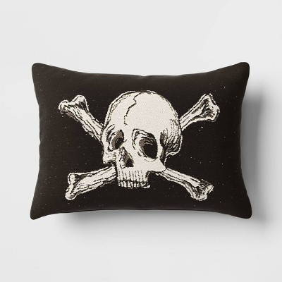 Oversize Skull and Crossbones Woven Cotton Lumbar Halloween Throw Pillow Black - Threshold™ | Target