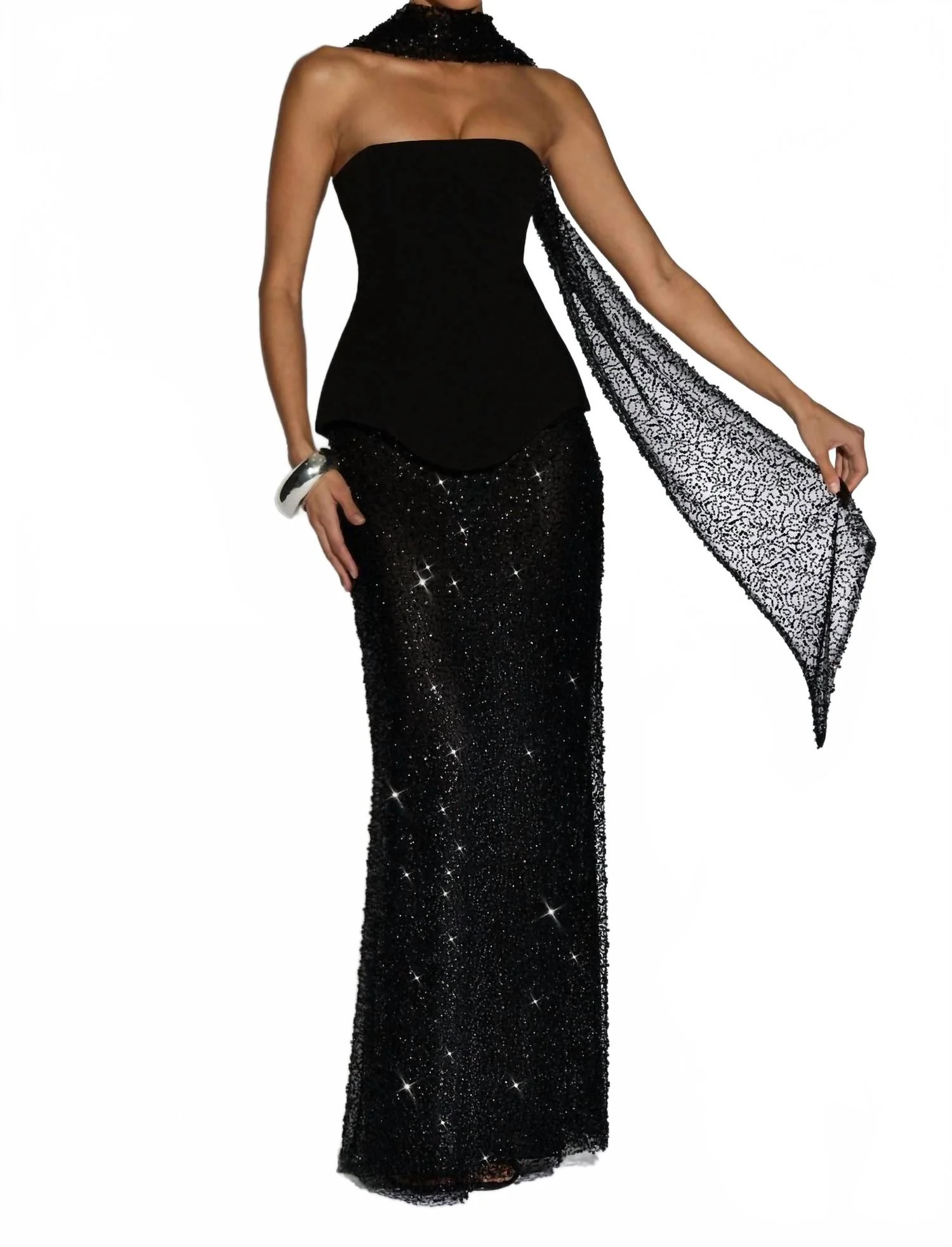 Allaire Sequin Mesh Maxi Skirt In Black | Shop Simon