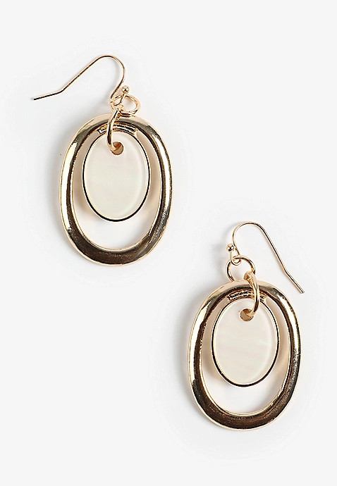 Gold Faux Shell Oval Drop Earrings | Maurices