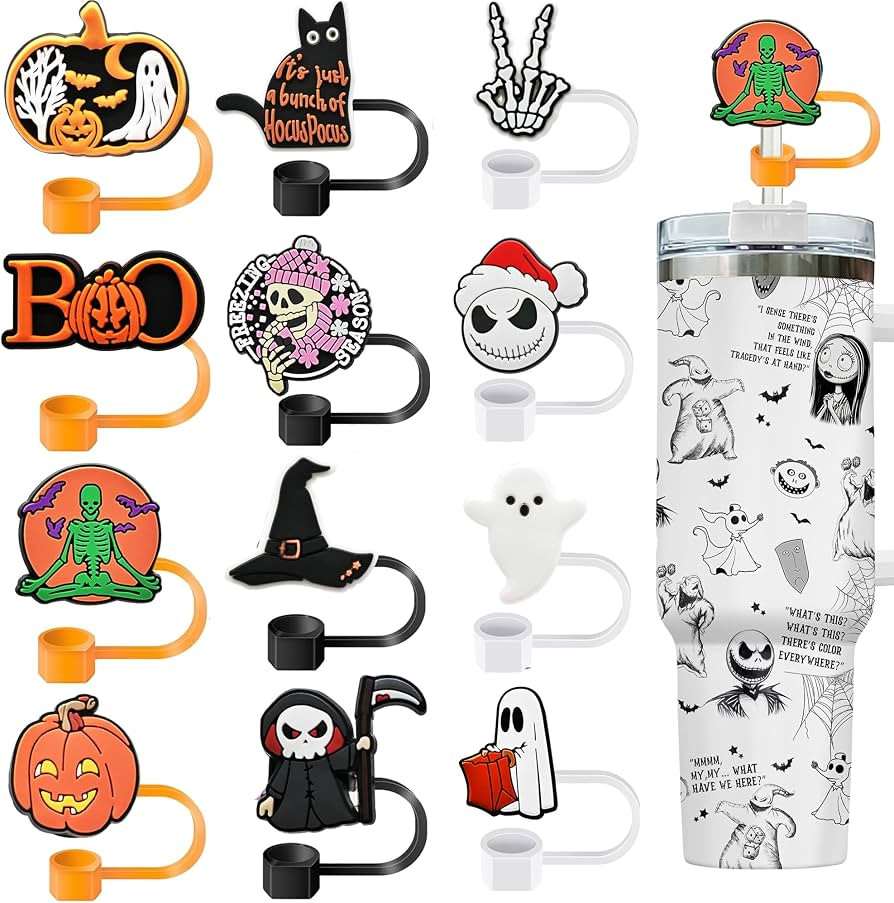 12 PCS Halloween Straw Toppers for Stanley 30&40 Oz Tumbler, 10mm/04in Straw Covers Cap for All 9... | Amazon (US)