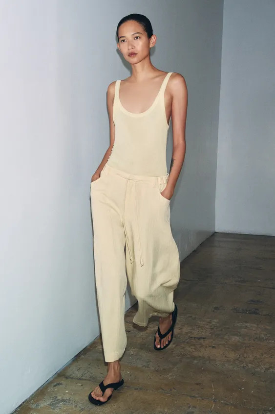 ZW COLLECTION HERRINGBONE TEXTURE PANTS | Zara US