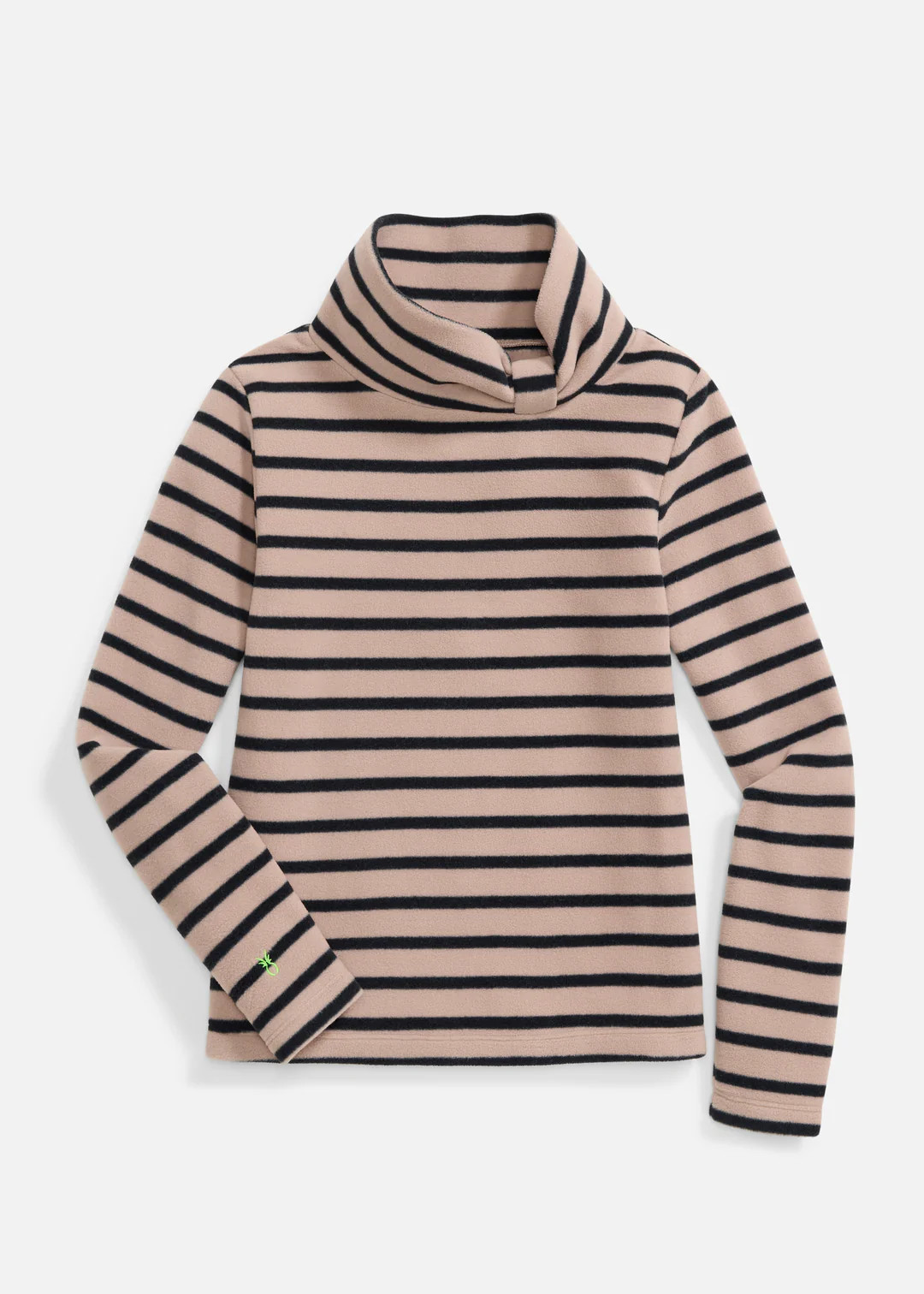 Juliet Turtleneck in Vello Fleece (Khaki/Black Mariner Stripe) | Dudley Stephens