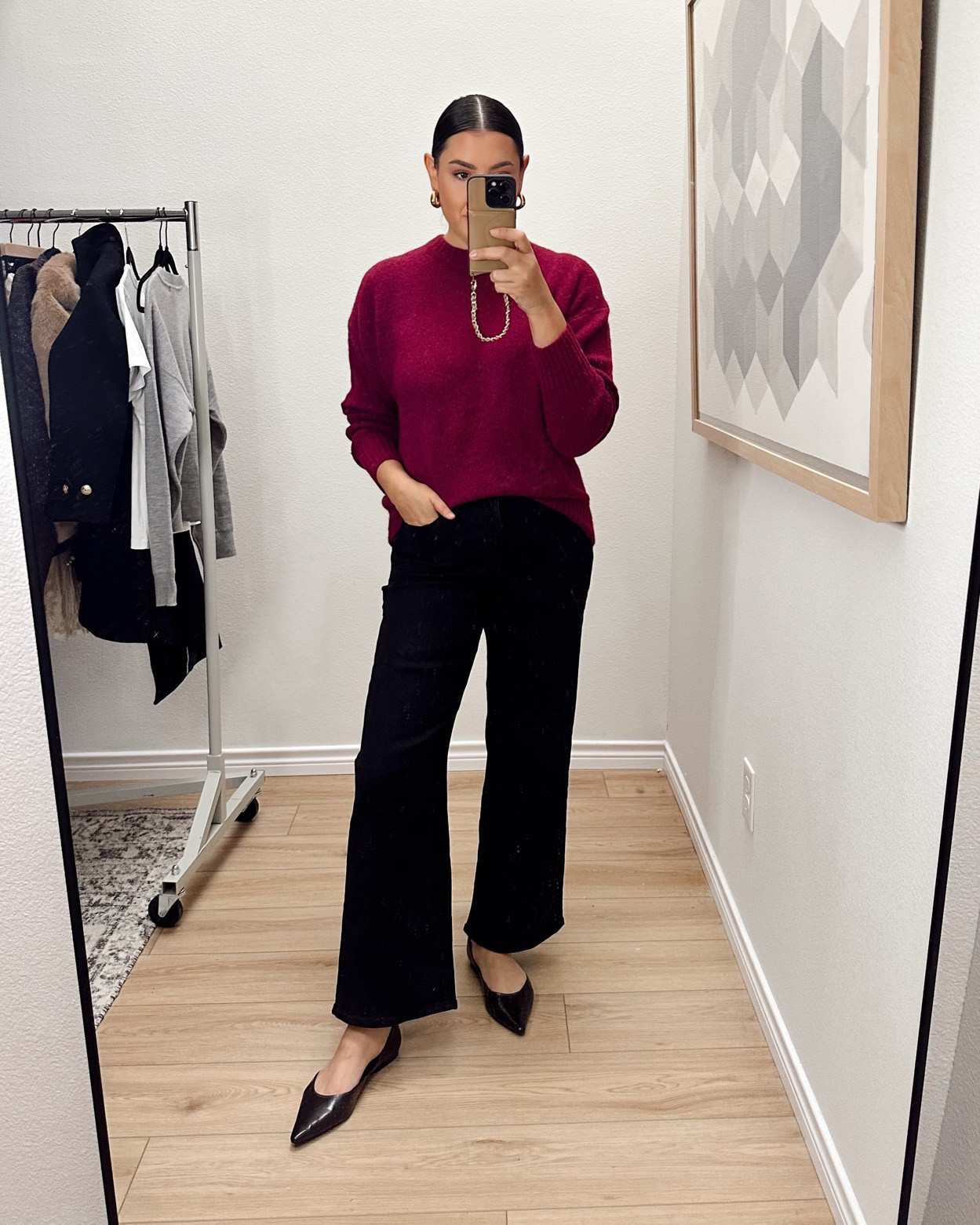 40% off at Madewell! I loved the color of this sweater! It is a more purple-y hue than a red, but still in the burgundy family. I am in the medium and it runs loose, fits perfect TBH. And very soft! I highly recommend this one!

Here are those jeans again – I love them as you can tell. Very comfortable and this is the exact fit I’ve been wanting. I find the slightly wide leg looks so good with sweaters. I'm in the 30.  

 #LTKCyberWeek