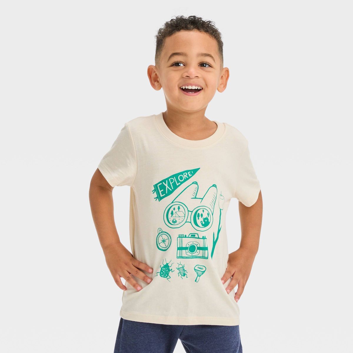 Toddler Boys' Explore Short Sleeve Graphic T-Shirt - Cat & Jack™ Cream 3T | Target