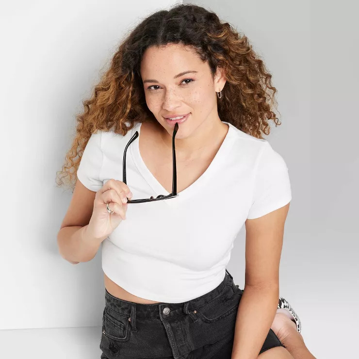 Women's Short Sleeve V-Neck Cropped T-Shirt - Wild Fable™ | Target