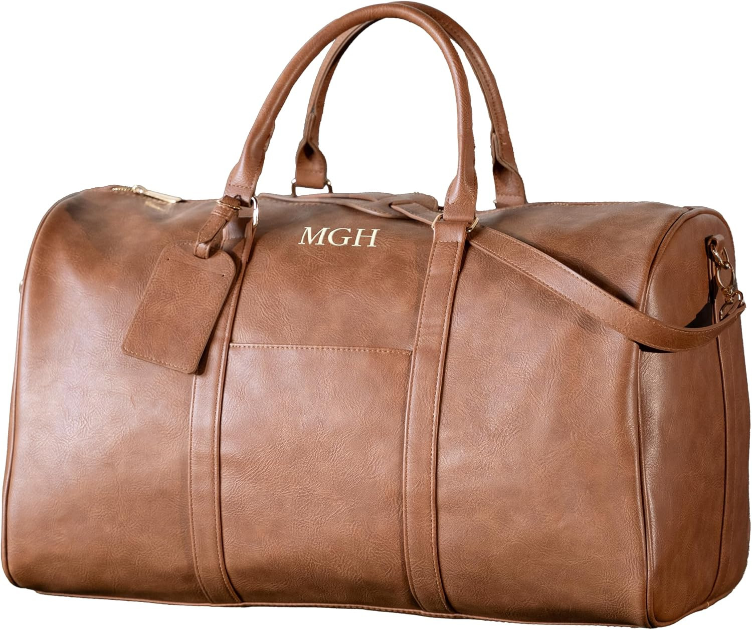 Personalized Vegan Leather Duffel Bag, Custom Monogrammed Weekender, 37L, Brown or Black, Groomsmen Gift (Brown, Duffle Bag) | Amazon (US)