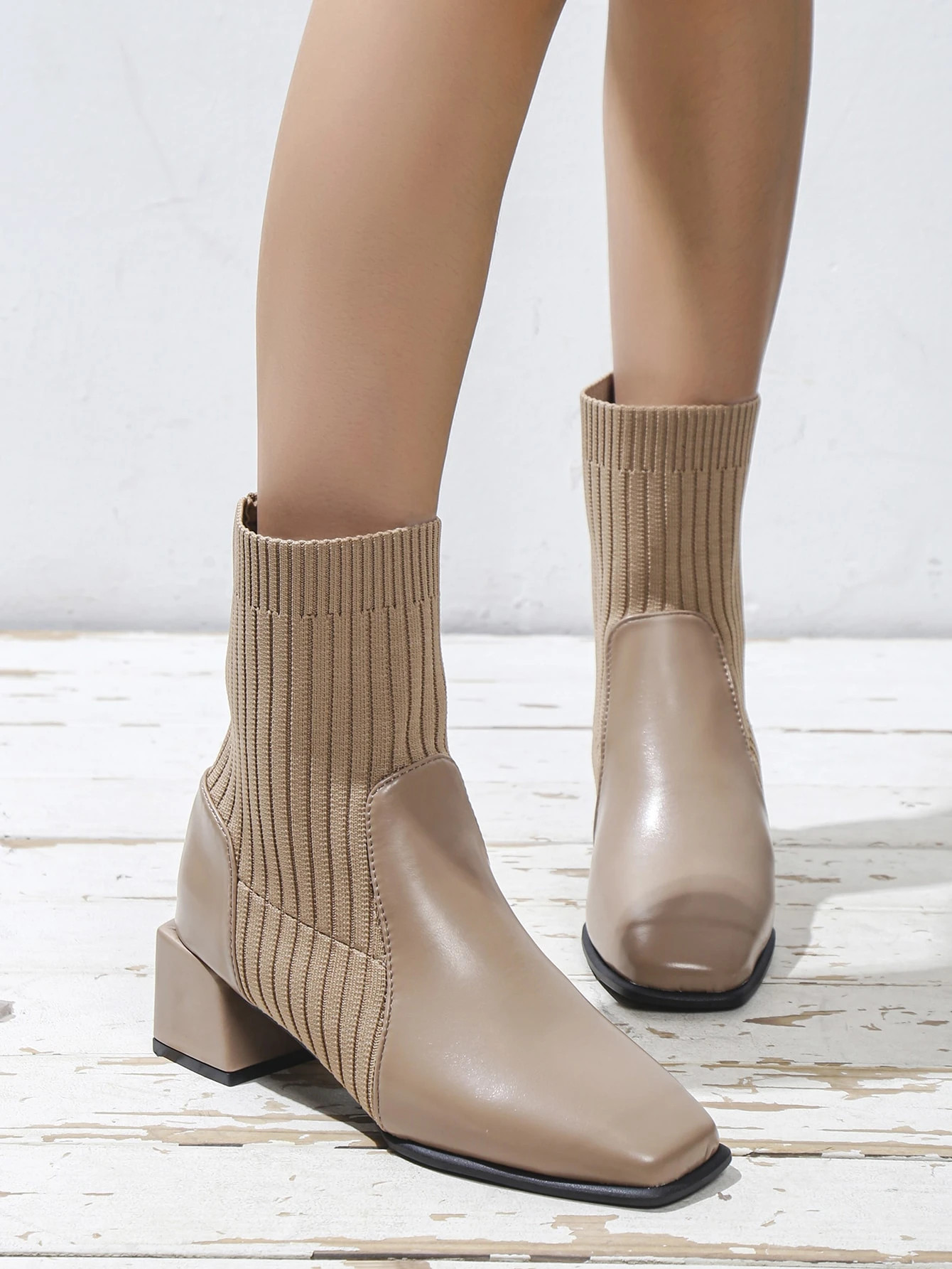 Square Toe Slip On Sock Boots | SHEIN