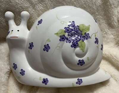 Snail White W/ Lavender Flowers Piggy Bank With Rubber Stopper Gift Baby Animal  | eBay | eBay US