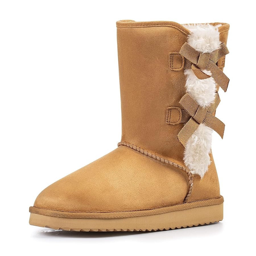 KRABOR Womens Suede Snow Boots Mid-Calf Winter Shoes with Side Bows | Amazon (US)