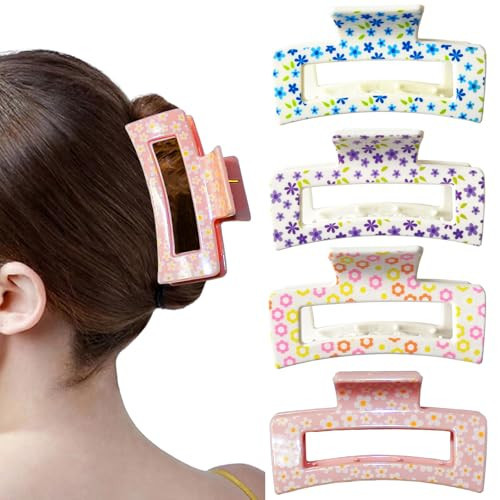 Venrodi 4 PCS Flower Hair Claw Clips for Women,Medium Claw Clips with Floral Print,Cute Hair Accessories | Amazon (US)