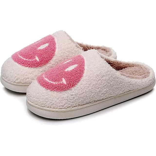 Smiley Face Slippers Retro Cozy Comfy Plush Warm Slip-on Slippers Winter Soft Fuzzy Indoor House ... | Amazon (US)