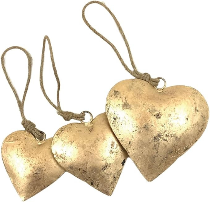 Antique Style Hangings Heart-Shaped Iron Ornament with Golden Antique Finish, 3D Sign with Hangin... | Amazon (US)