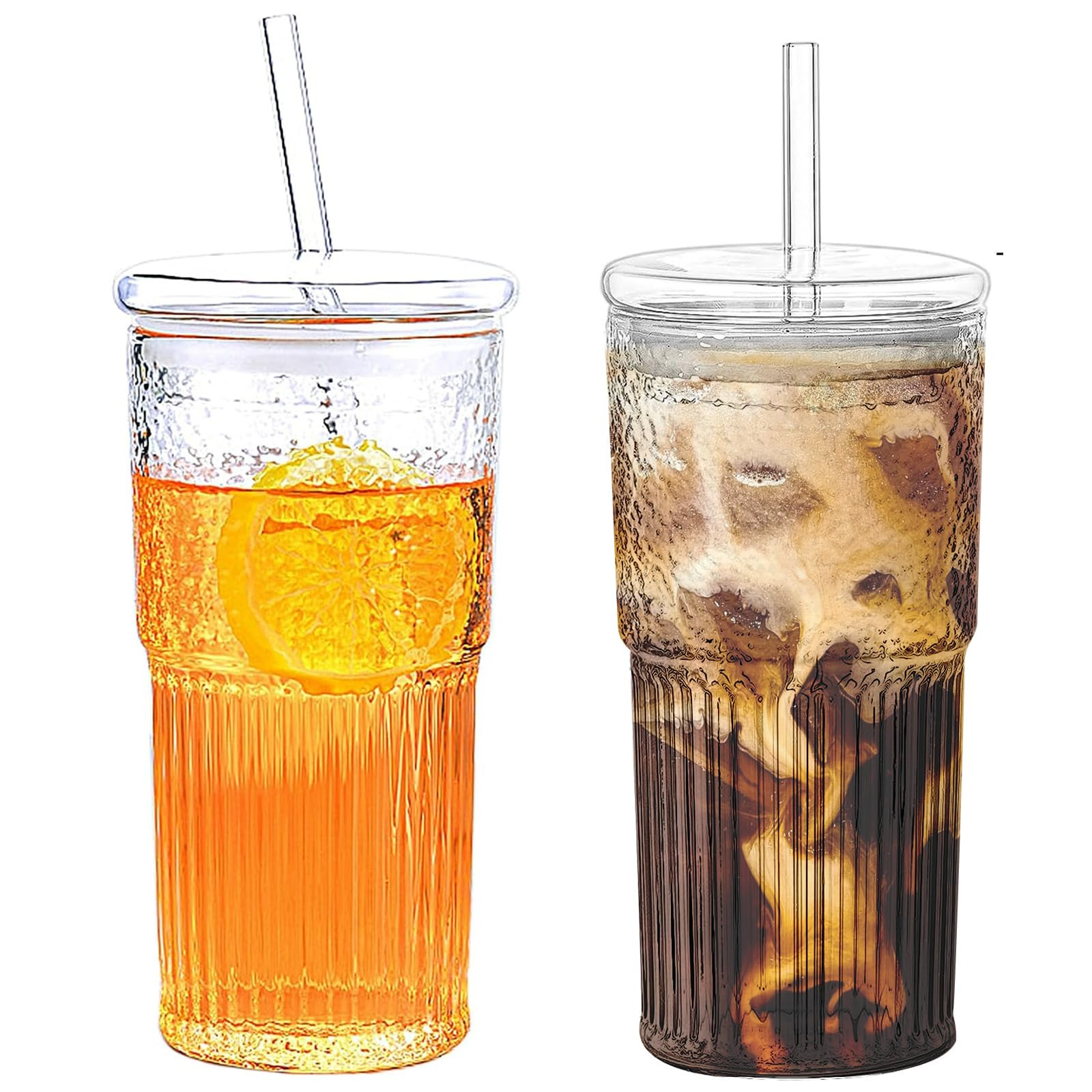 2PCS Glass Cups with Lids and Glass Straws, 20OZ Iced Coffee Cups, Home Essential and Coffee Bar ... | Amazon (US)