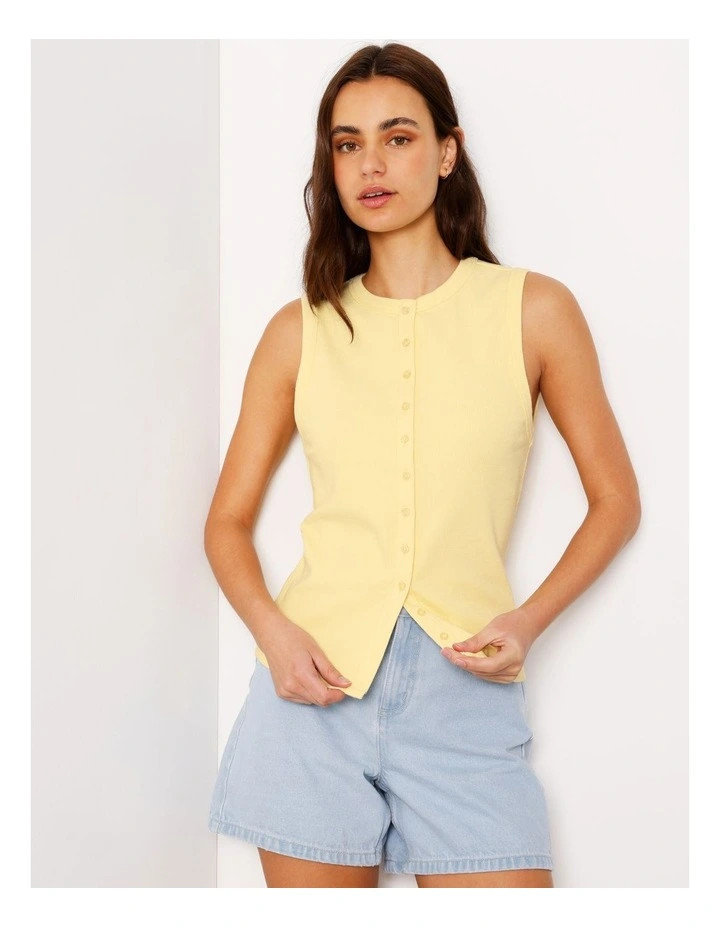 Button Through Rib Tank in Light Yellow | Myer