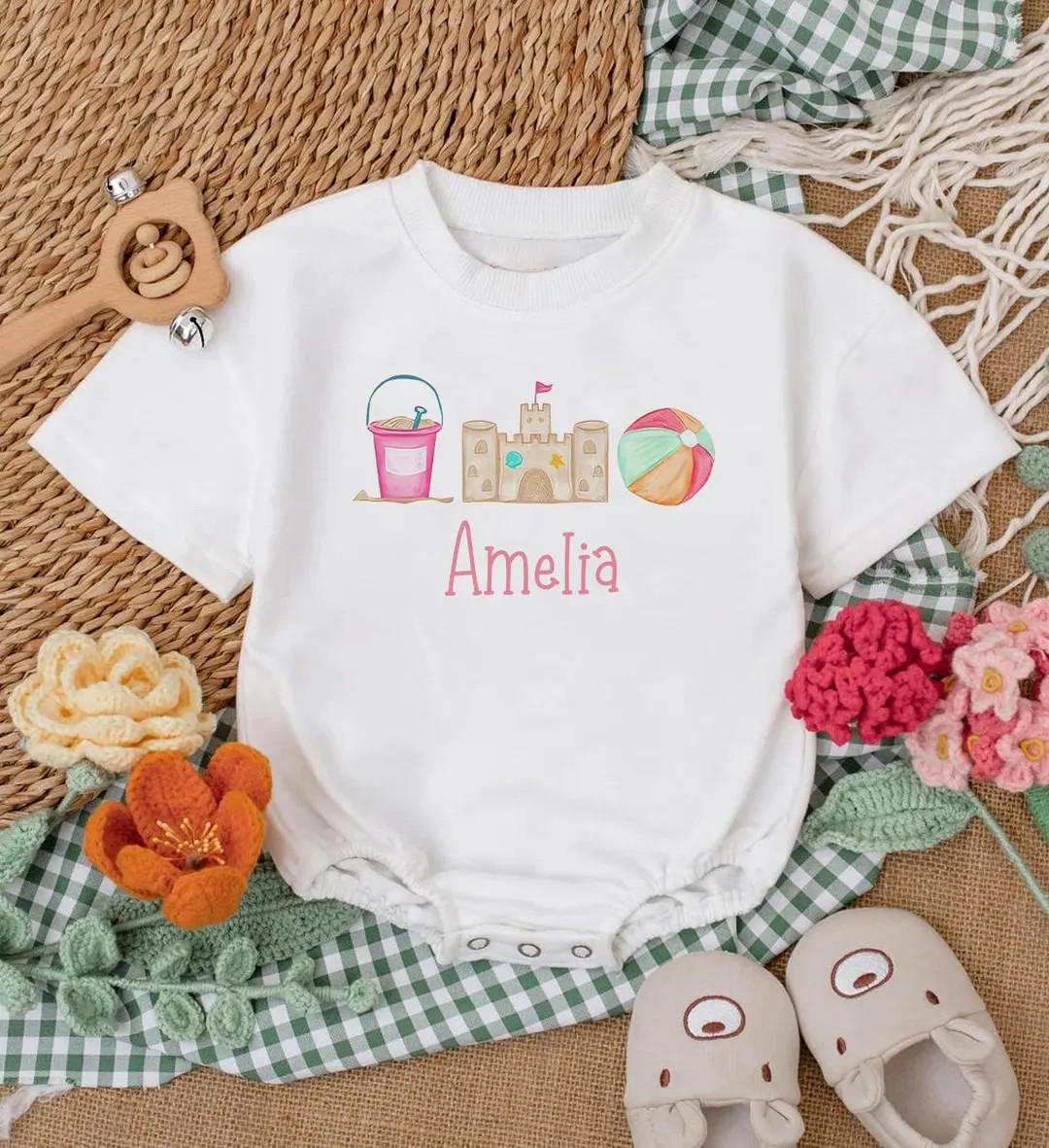 Custom Name Beach Bum Baby Romper, Summer Baby Bodysuit, Summer Baby Girl Clothes, Baby Shower Gi... | Etsy (US)