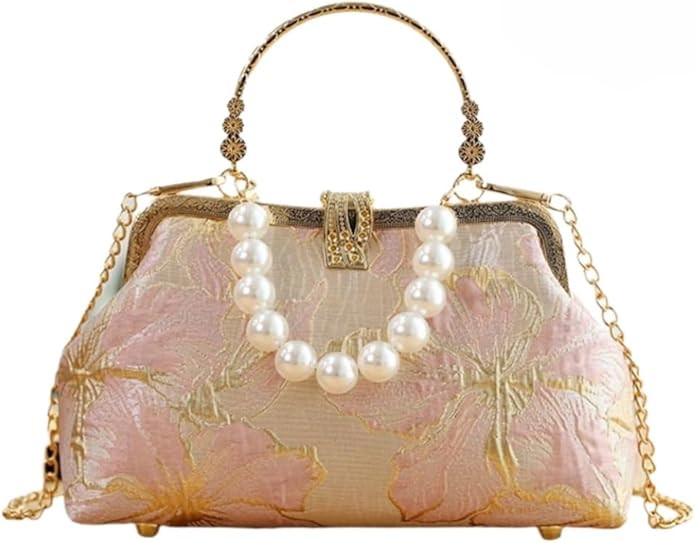 Pearl Evening Bag for Women Lily Pattern Vintage Embroidered Floral Clutch Purse Evening Handbag ... | Amazon (US)