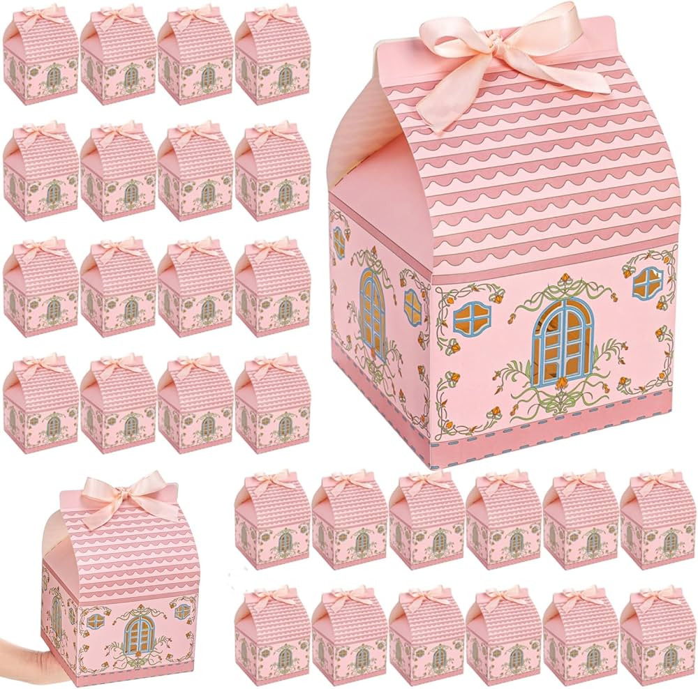 50 Pieces House Shaped Gift Boxes, Large Party Favor Treat Box with Handle Ribbons, 5.7 X 5.7 x 8... | Amazon (US)