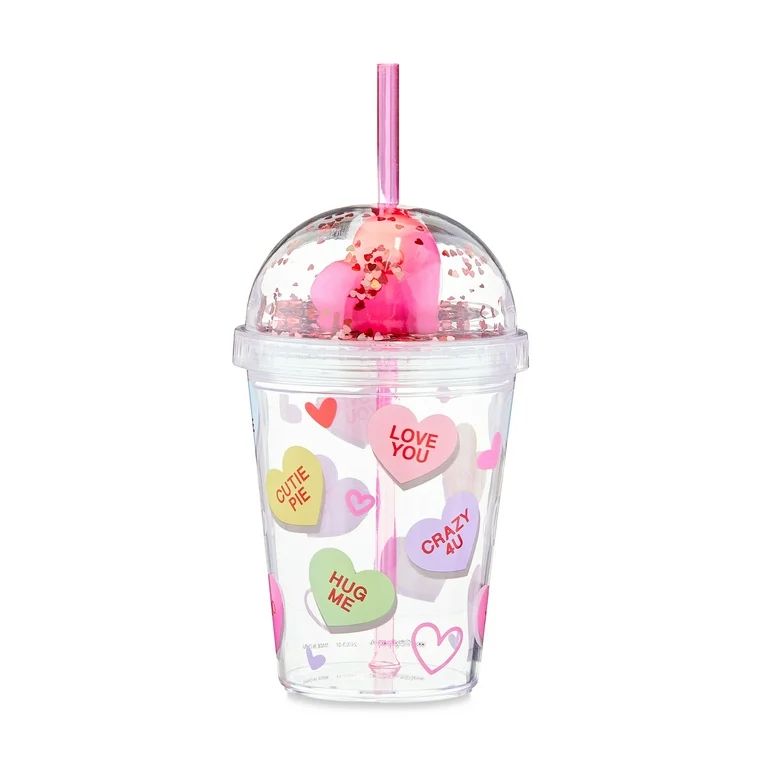 Valentine’s Day Light-Up Pink Conversation Heart Cup with Straw, Ages 3+, by Way To Celebrate | Walmart (US)
