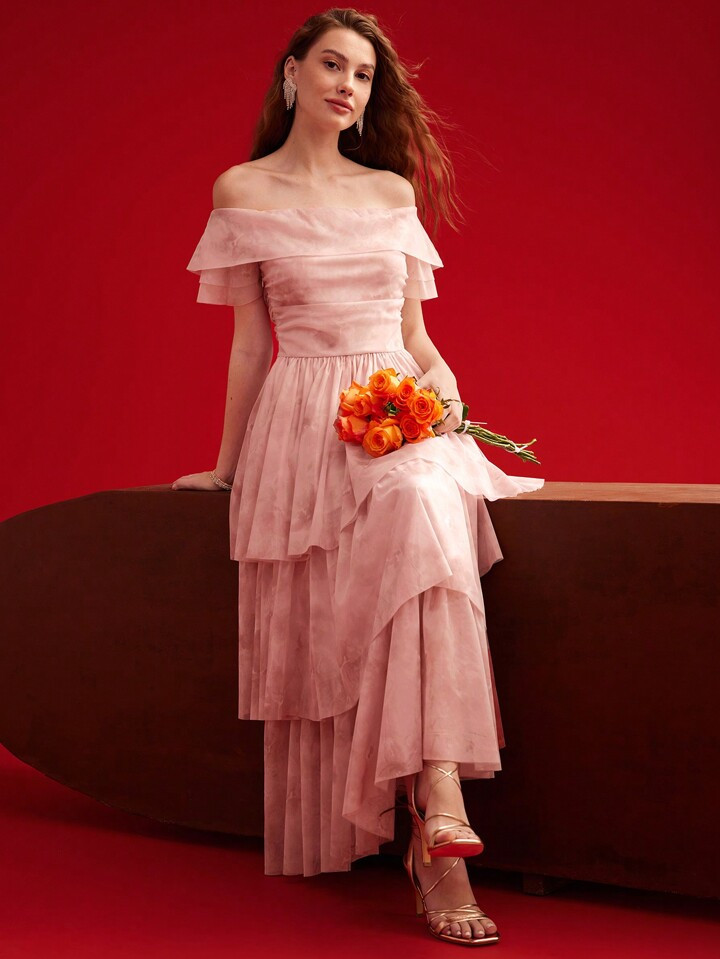 MOTF PREMIUM LADIES' OFF SHOULDER RUFFLE HEM MULTI-LAYERED DRESS | SHEIN