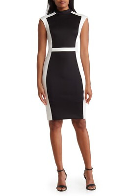 NWT Calvin Klein Black & White Color-Block Mock Neck Scuba Sheath Dress Size 4  | eBay | eBay US