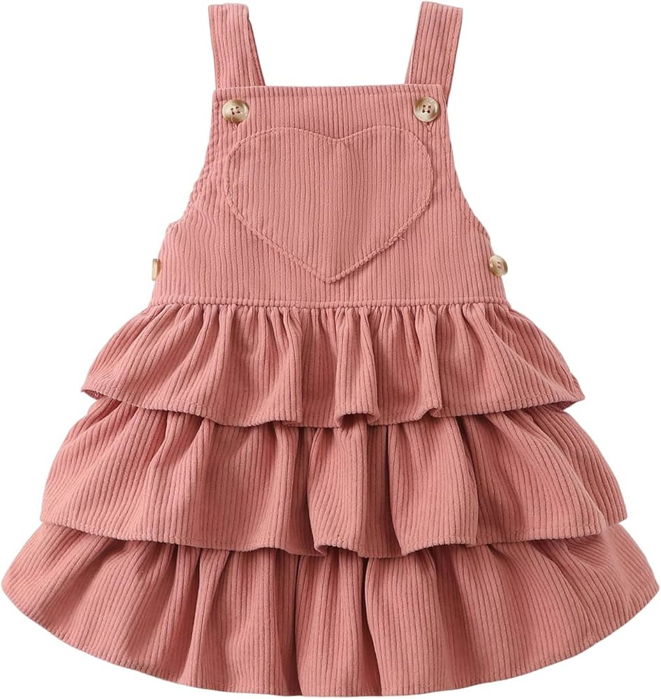 Toddler Baby Girl Dress Suspender Dresses Ruffle Corduroy Sleeveless Princess Skirt with One Pocket  | Amazon (US)
